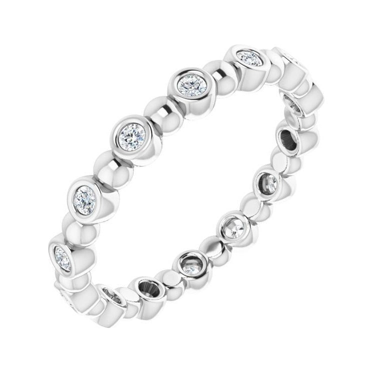 Sapphire Row Natural Diamond Round Beaded Band - 14K White Gold, 1.5 mm, 5