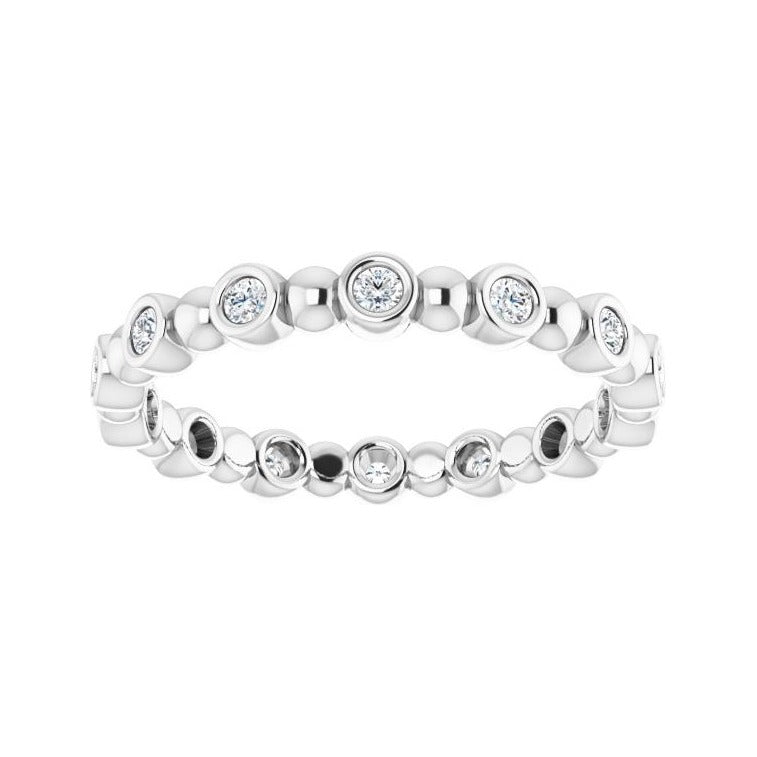 Sapphire Row Natural Diamond Round Beaded Band - 14K White Gold, 1.5 mm, 5 (view 3)