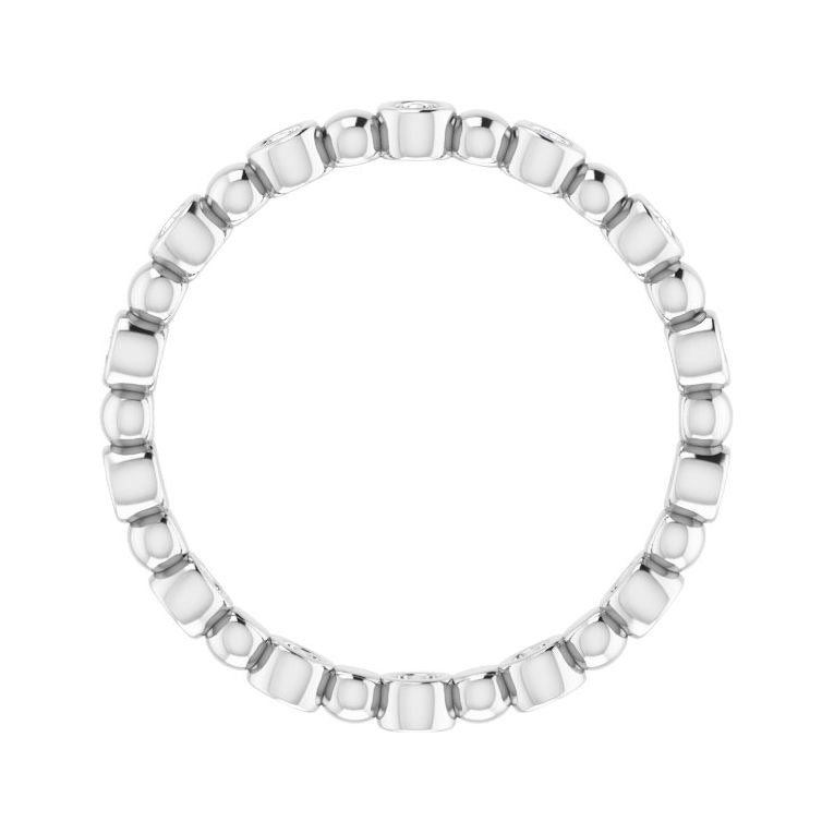 Sapphire Row Natural Diamond Round Beaded Band - 14K White Gold, 1.5 mm, 7 (view 2)