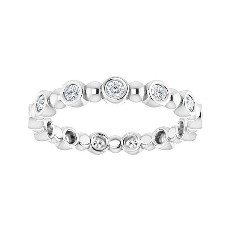 Sapphire Row Natural Diamond Round Beaded Band - 14K White Gold, 1.7 mm, 5 (view 3)