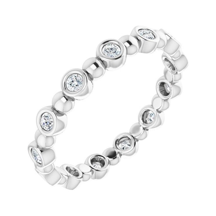 Sapphire Row Natural Diamond Round Beaded Band - 14K White Gold, 1.7 mm, 6