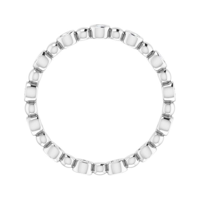 Sapphire Row Natural Diamond Round Beaded Band - 14K White Gold, 1.7 mm, 7 (view 2)