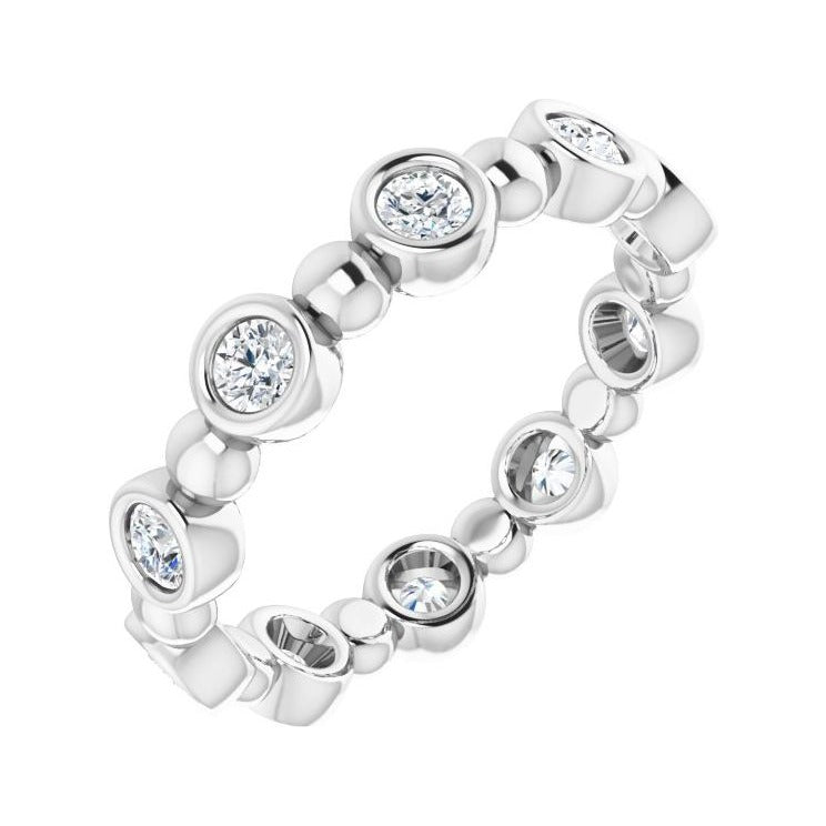 Sapphire Row Natural Diamond Round Beaded Band - 14K White Gold, 2.5 mm, 6