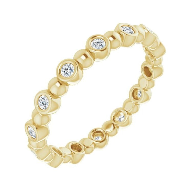Sapphire Row Natural Diamond Round Beaded Band - 14K Yellow Gold, 1.5 mm, 5