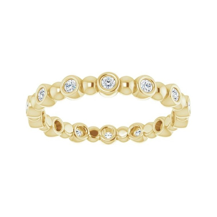 Sapphire Row Natural Diamond Round Beaded Band - 14K Yellow Gold, 1.5 mm, 5 (view 3)