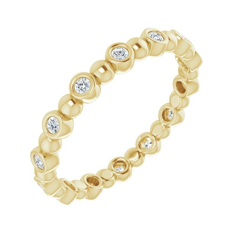 Sapphire Row Natural Diamond Round Beaded Band - 14K Yellow Gold, 1.5 mm, 6
