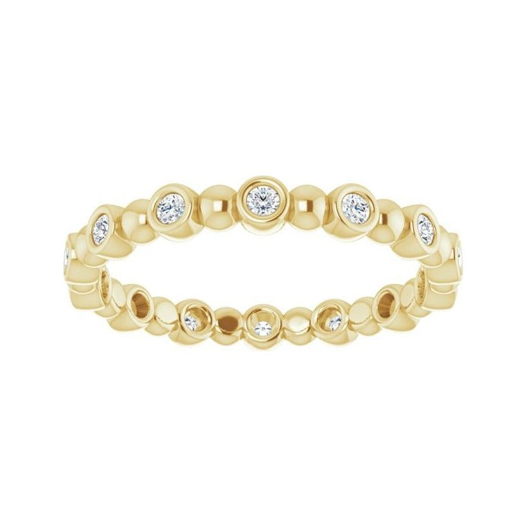 Sapphire Row Natural Diamond Round Beaded Band - 14K Yellow Gold, 1.5 mm, 6 (view 3)
