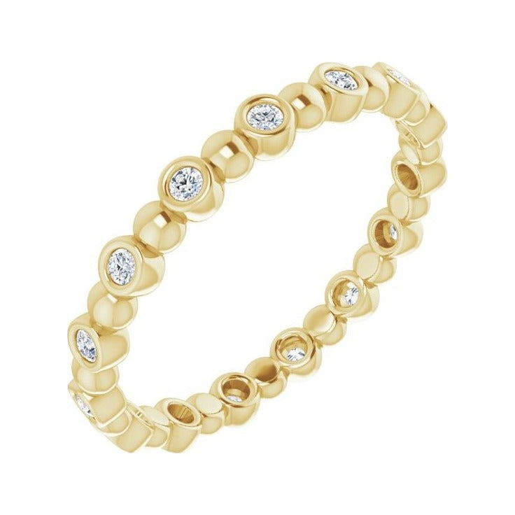 Sapphire Row Natural Diamond Round Beaded Band - 14K Yellow Gold, 1.5 mm, 7