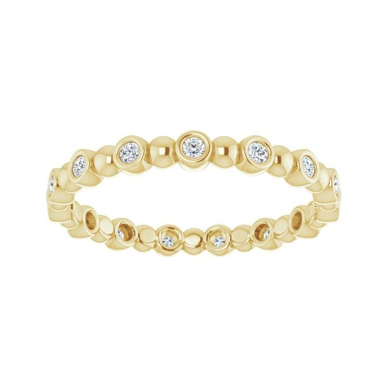 Sapphire Row Natural Diamond Round Beaded Band - 14K Yellow Gold, 1.5 mm, 7 (view 3)