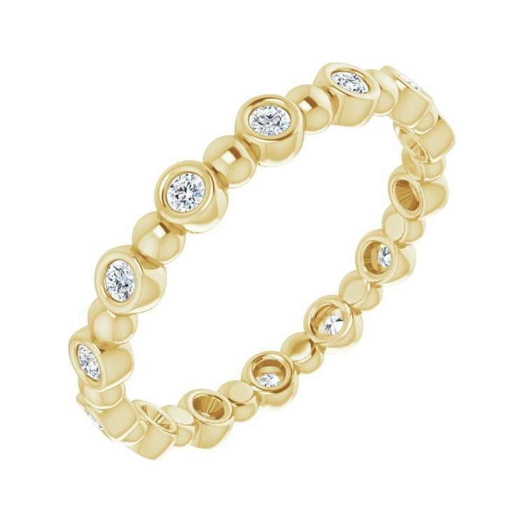 Sapphire Row Natural Diamond Round Beaded Band - 14K Yellow Gold, 1.7 mm, 7