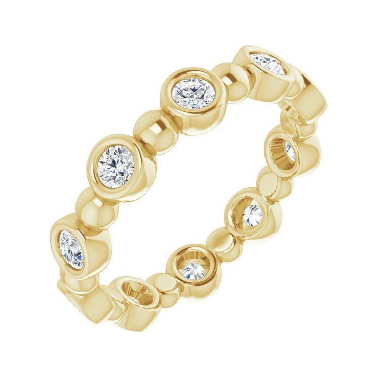 Sapphire Row Natural Diamond Round Beaded Band - 14K Yellow Gold, 2.5 mm, 6