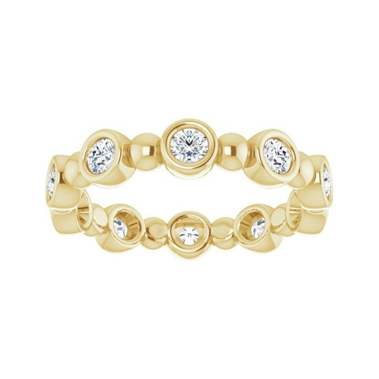 Sapphire Row Natural Diamond Round Beaded Band - 14K Yellow Gold, 2.5 mm, 6 (view 3)