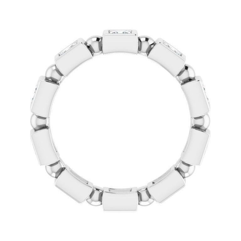 Sapphire Row Natural Diamond Princess-Cut Beaded Band - 14K White Gold, 2.5 × 2.5 mm, 5 (view 2)