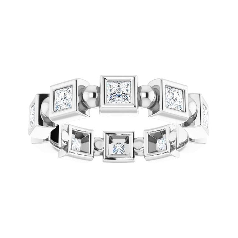 Sapphire Row Natural Diamond Princess-Cut Beaded Band - 14K White Gold, 2.5 × 2.5 mm, 5 (view 3)