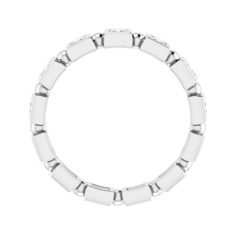 Sapphire Row Natural Diamond Princess-Cut Beaded Band - 14K White Gold, 2 × 2 mm, 5 (view 2)