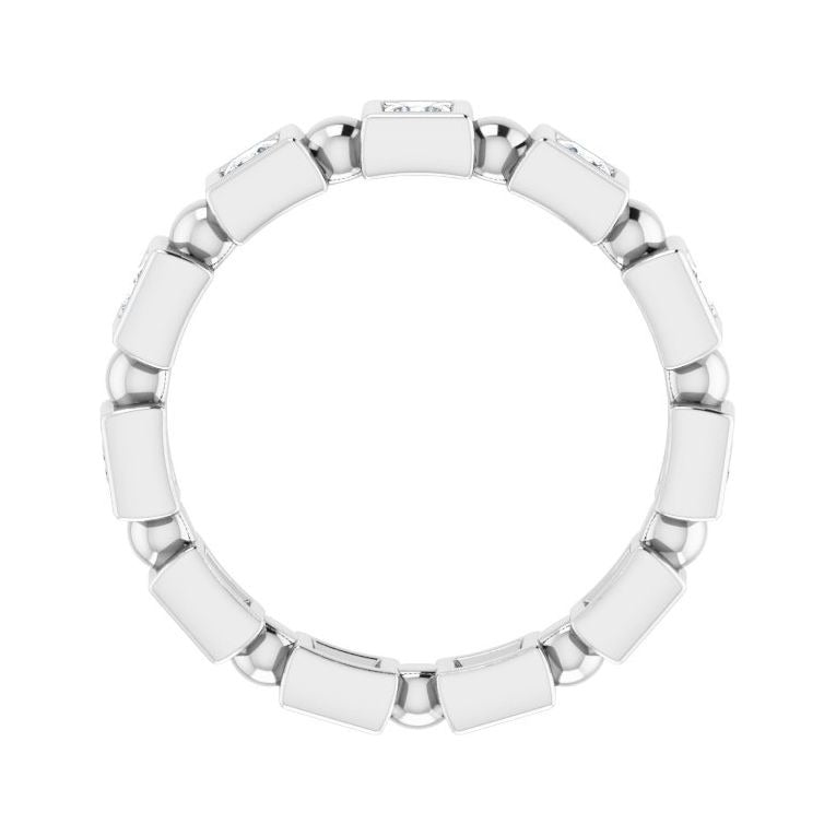 Sapphire Row Natural Diamond Princess-Cut Beaded Band - 14K White Gold, 2 × 2 mm, 7 (view 2)
