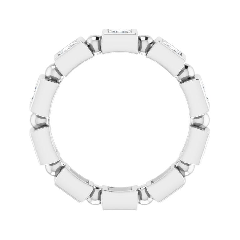Sapphire Row Natural Diamond Princess-Cut Beaded Band - 14K White Gold, 3 × 3 mm, 5 (view 2)