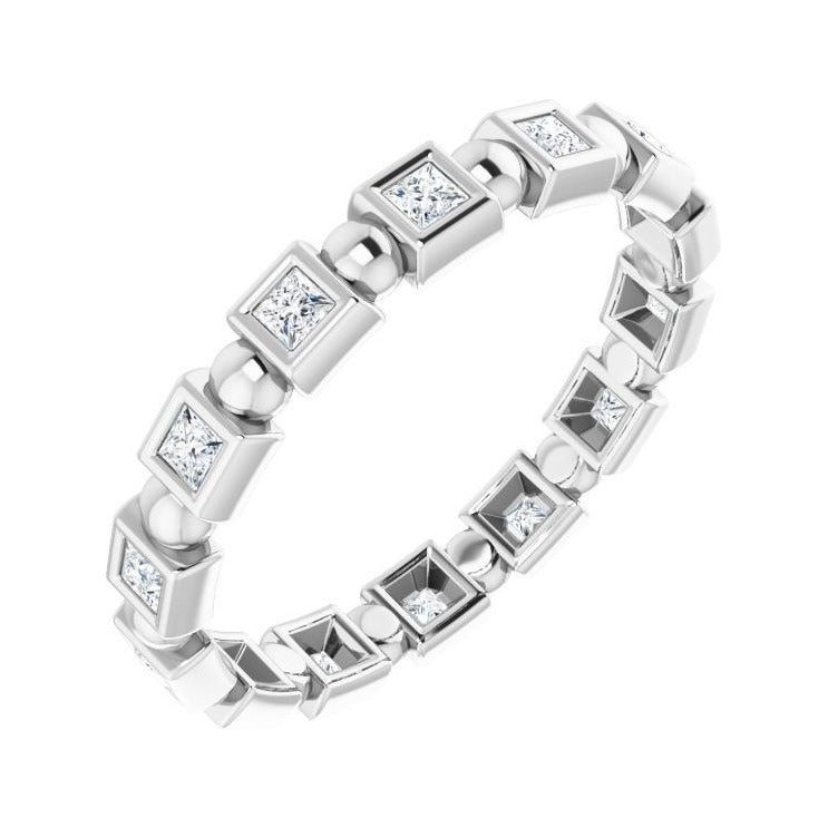 Sapphire Row Natural Diamond Princess-Cut Beaded Band - Platinum, 1.75 × 1.75 mm, 5
