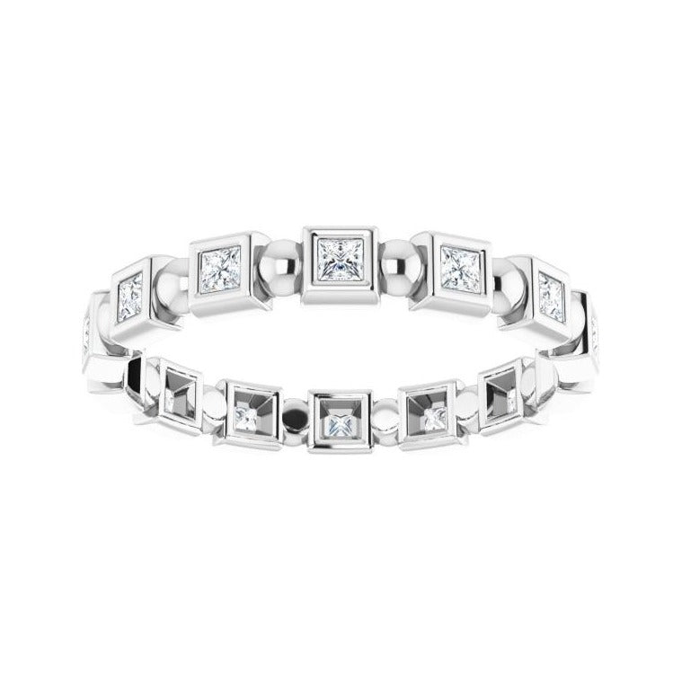 Sapphire Row Natural Diamond Princess-Cut Beaded Band - Platinum, 1.75 × 1.75 mm, 5 (view 3)