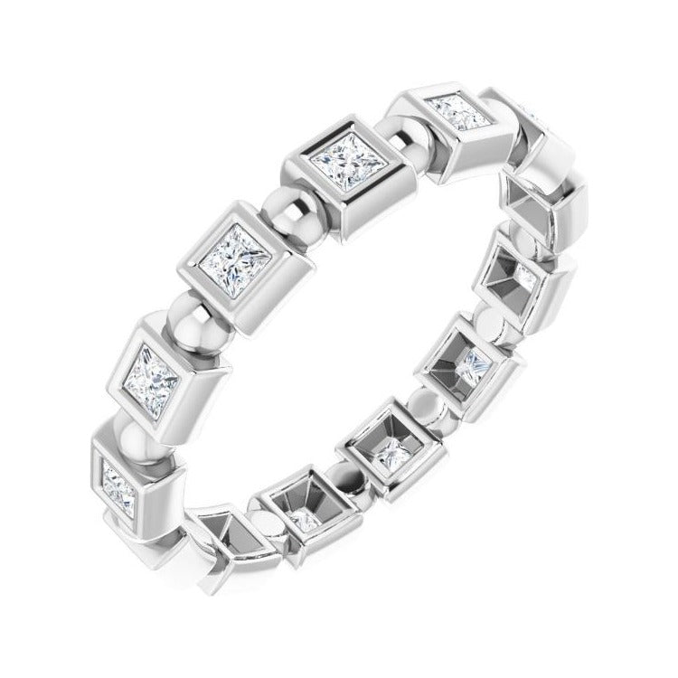 Sapphire Row Natural Diamond Princess-Cut Beaded Band - Platinum, 1.75 × 1.75 mm, 6