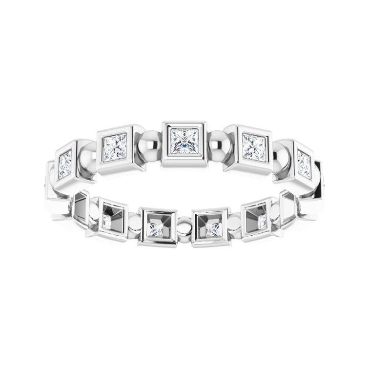 Sapphire Row Natural Diamond Princess-Cut Beaded Band - Platinum, 1.75 × 1.75 mm, 6 (view 3)