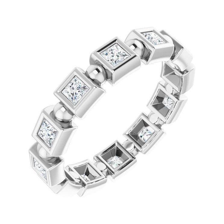 Sapphire Row Natural Diamond Princess-Cut Beaded Band - Platinum, 2.25 × 2.25 mm, 5