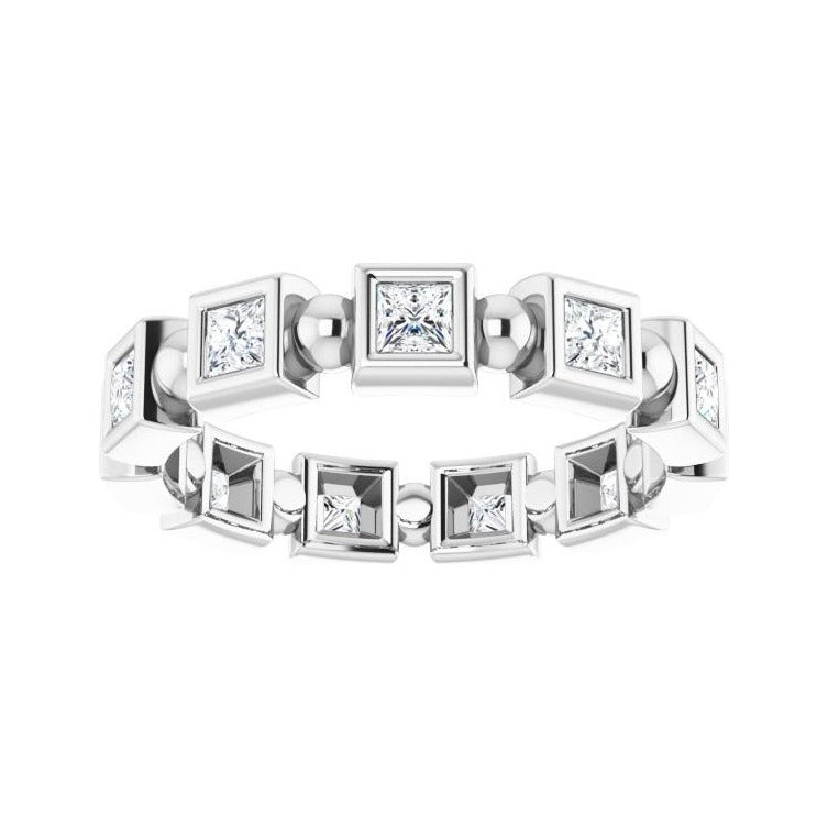 Sapphire Row Natural Diamond Princess-Cut Beaded Band - Platinum, 2.25 × 2.25 mm, 6 (view 3)