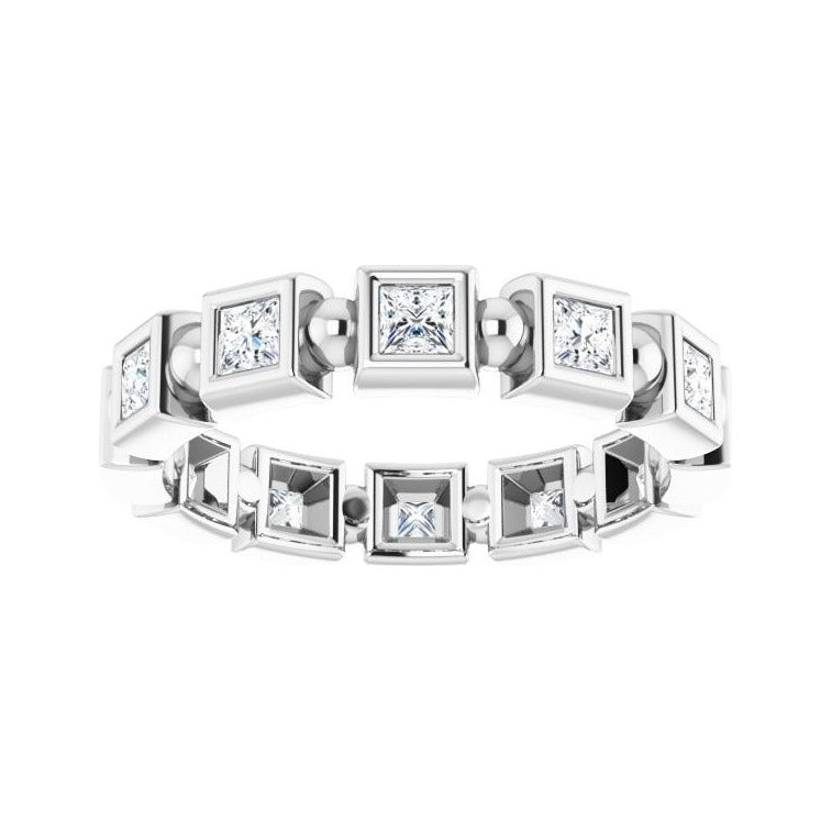 Sapphire Row Natural Diamond Princess-Cut Beaded Band - Platinum, 2.25 × 2.25 mm, 7 (view 3)