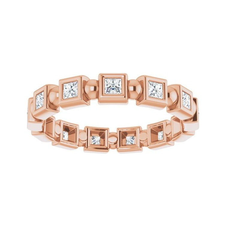 Sapphire Row Natural Diamond Princess-Cut Beaded Band - 14K Rose Gold, 1.75 × 1.75 mm, 5 (view 3)