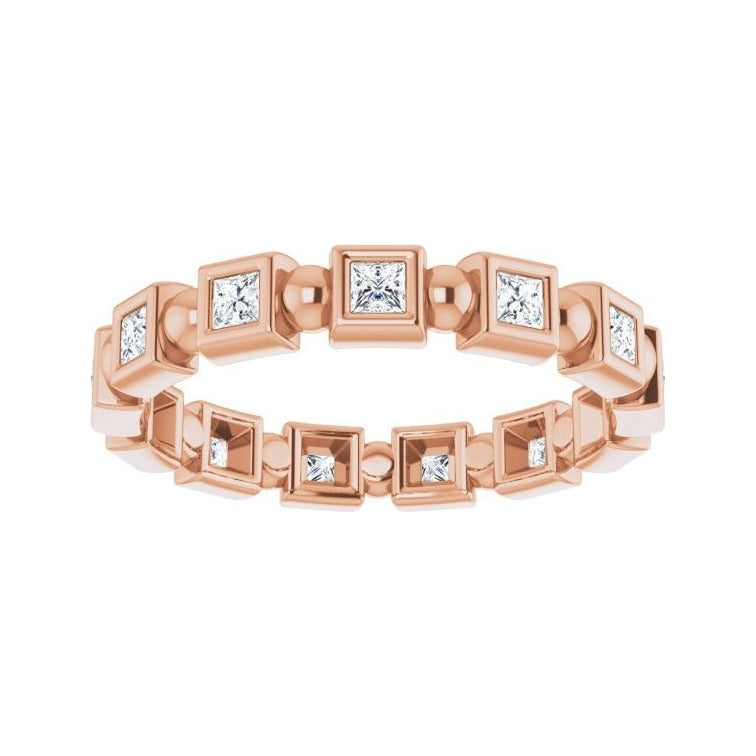 Sapphire Row Natural Diamond Princess-Cut Beaded Band - 14K Rose Gold, 1.75 × 1.75 mm, 6 (view 3)