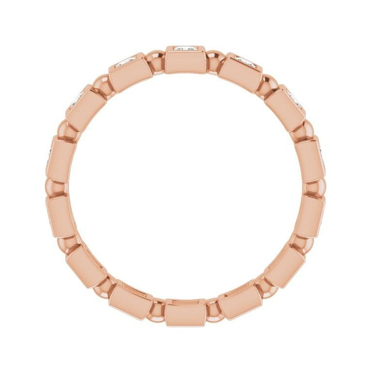 Sapphire Row Natural Diamond Princess-Cut Beaded Band - 14K Rose Gold, 1.75 × 1.75 mm, 7 (view 2)