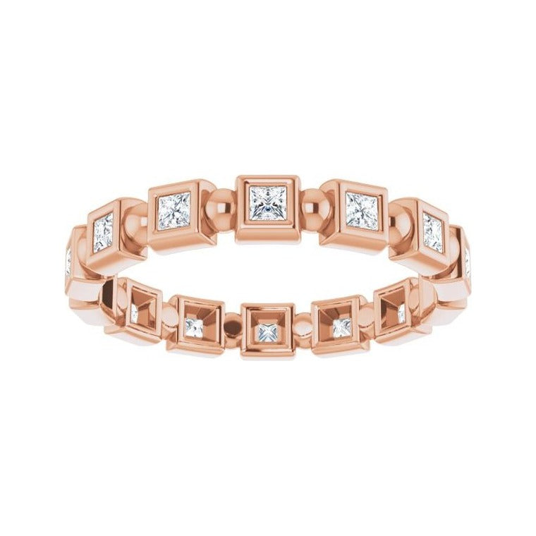 Sapphire Row Natural Diamond Princess-Cut Beaded Band - 14K Rose Gold, 1.75 × 1.75 mm, 7 (view 3)