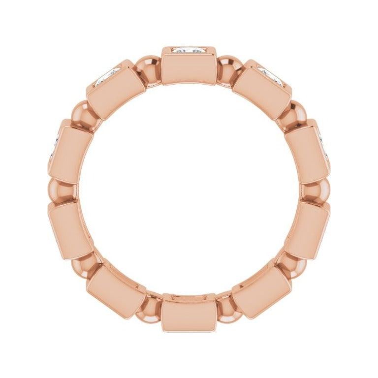 Sapphire Row Natural Diamond Princess-Cut Beaded Band - 14K Rose Gold, 2.25 × 2.25 mm, 5 (view 2)