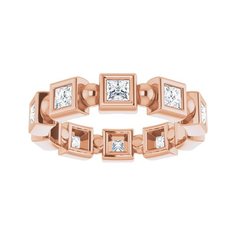 Sapphire Row Natural Diamond Princess-Cut Beaded Band - 14K Rose Gold, 2.25 × 2.25 mm, 5 (view 3)