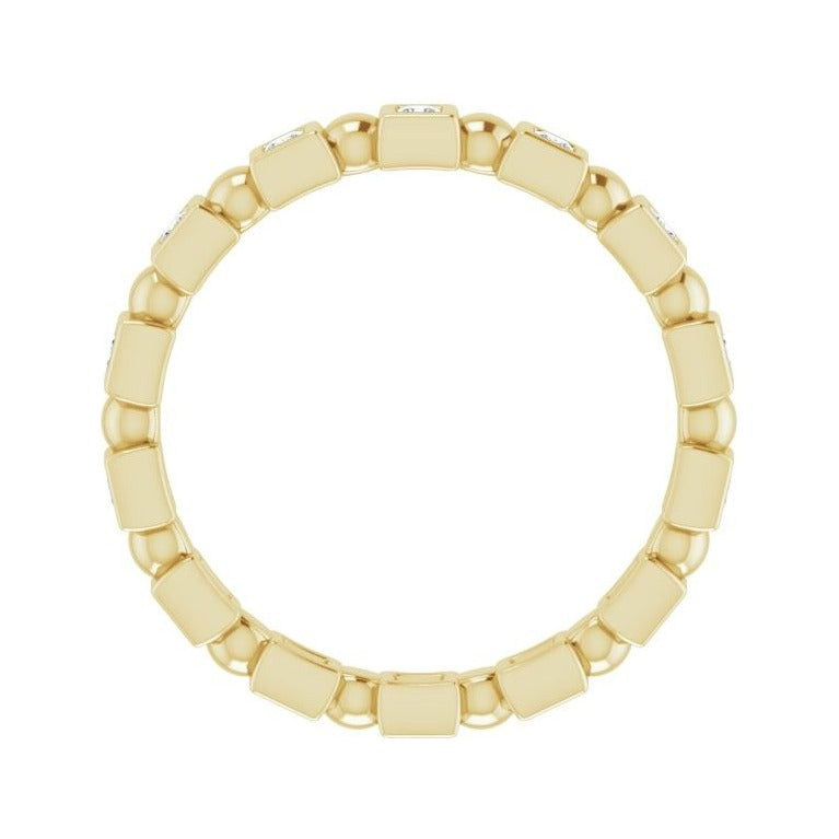 Sapphire Row Natural Diamond Princess-Cut Beaded Band - 14K Yellow Gold, 1.3 × 1.3 mm, 5 (view 2)