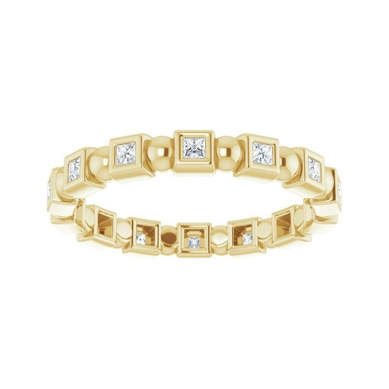 Sapphire Row Natural Diamond Princess-Cut Beaded Band - 14K Yellow Gold, 1.3 × 1.3 mm, 5 (view 3)