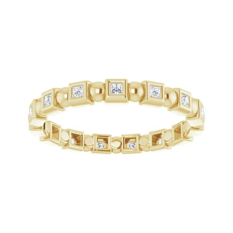 Sapphire Row Natural Diamond Princess-Cut Beaded Band - 14K Yellow Gold, 1.3 × 1.3 mm, 6 (view 3)