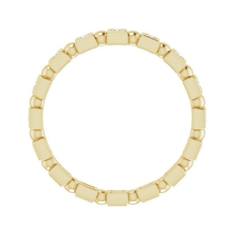 Sapphire Row Natural Diamond Princess-Cut Beaded Band - 14K Yellow Gold, 1.3 × 1.3 mm, 7 (view 2)