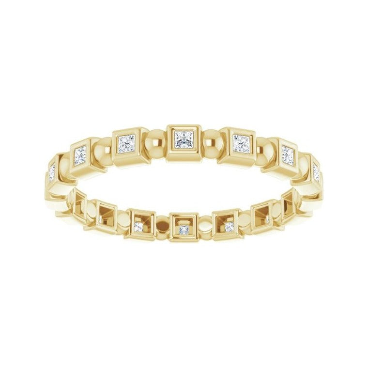 Sapphire Row Natural Diamond Princess-Cut Beaded Band - 14K Yellow Gold, 1.3 × 1.3 mm, 7 (view 3)