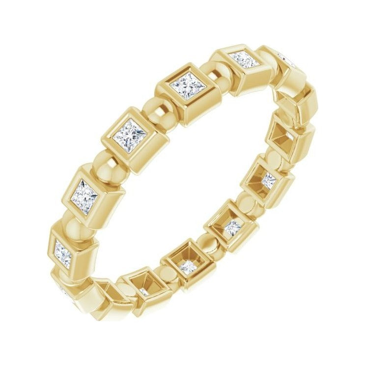 Sapphire Row Natural Diamond Princess-Cut Beaded Band - 14K Yellow Gold, 1.5 × 1.5 mm, 6