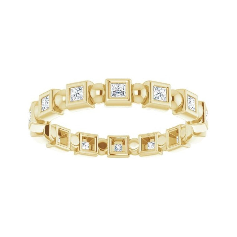 Sapphire Row Natural Diamond Princess-Cut Beaded Band - 14K Yellow Gold, 1.5 × 1.5 mm, 6 (view 3)