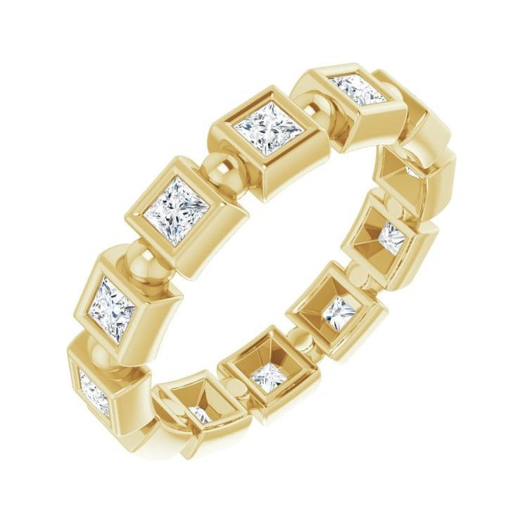 Sapphire Row Natural Diamond Princess-Cut Beaded Band - 14K Yellow Gold, 2.5 × 2.5 mm, 5