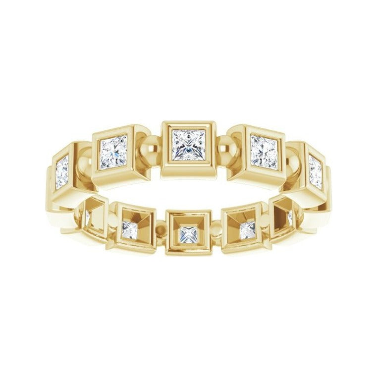 Sapphire Row Natural Diamond Princess-Cut Beaded Band - 14K Yellow Gold, 2.5 × 2.5 mm, 5 (view 3)