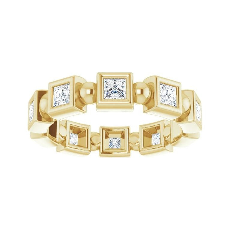 Sapphire Row Natural Diamond Princess-Cut Beaded Band - 14K Yellow Gold, 2.5 × 2.5 mm, 6 (view 3)