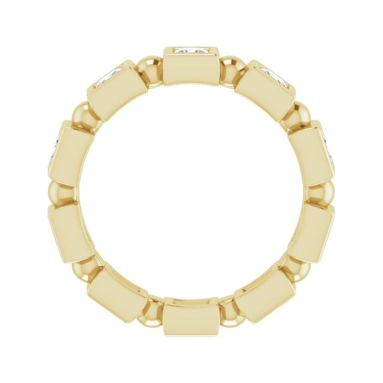 Sapphire Row Natural Diamond Princess-Cut Beaded Band - 14K Yellow Gold, 2.5 × 2.5 mm, 7 (view 2)