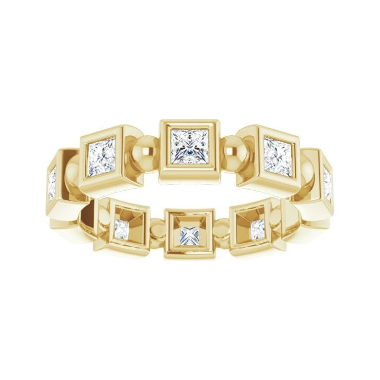 Sapphire Row Natural Diamond Princess-Cut Beaded Band - 14K Yellow Gold, 2.5 × 2.5 mm, 7 (view 3)