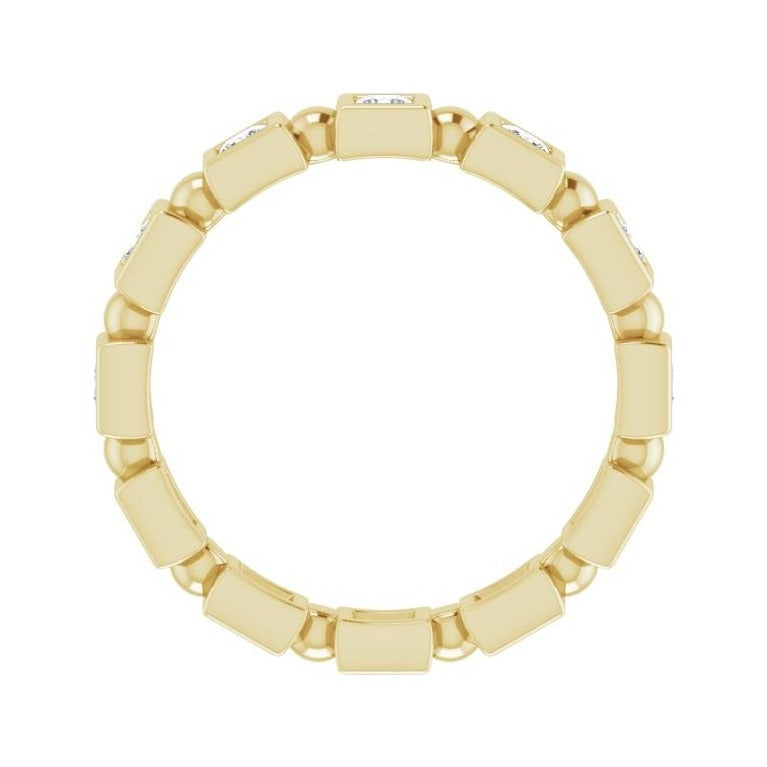 Sapphire Row Natural Diamond Princess-Cut Beaded Band - 14K Yellow Gold, 2 × 2 mm, 6 (view 2)