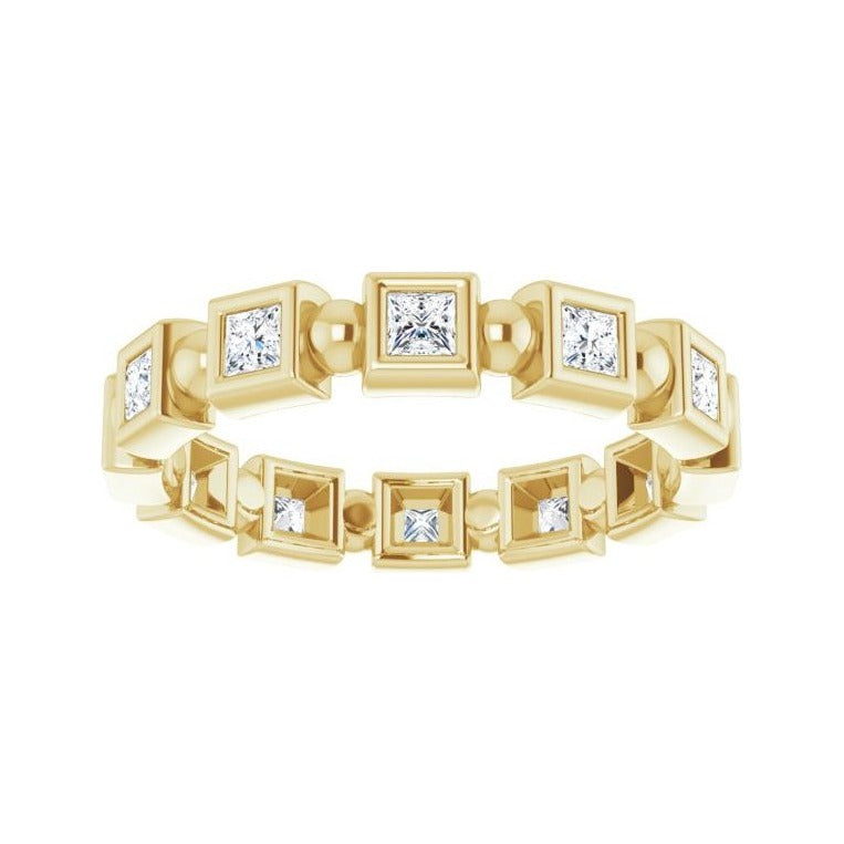 Sapphire Row Natural Diamond Princess-Cut Beaded Band - 14K Yellow Gold, 2 × 2 mm, 6 (view 3)