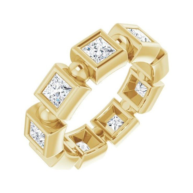 Sapphire Row Natural Diamond Princess-Cut Beaded Band - 14K Yellow Gold, 3 × 3 mm, 5