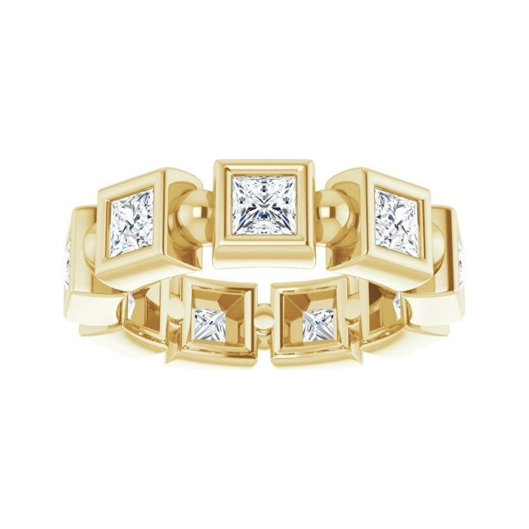 Sapphire Row Natural Diamond Princess-Cut Beaded Band - 14K Yellow Gold, 3 × 3 mm, 5 (view 3)